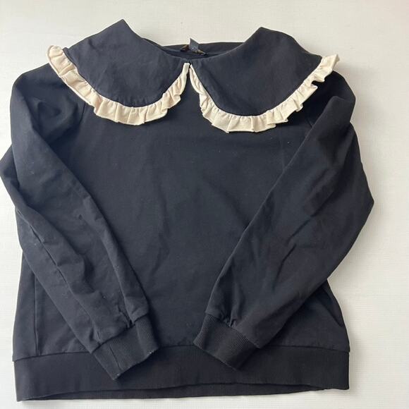 Anthro Current Air Collared Ruffle Sweatshirt Women Size Medium Black - Picture 9 of 10